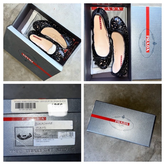 PRADA PATENT LEATHER LASER CUT DESIGN FLATS - Picture 9 of 11